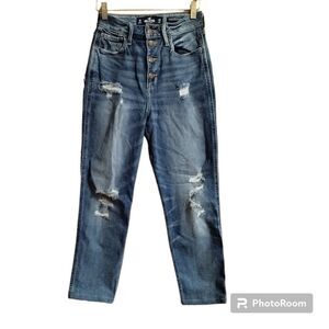 Hollister Ultra High Rise Mom Jean Vintage Stretch Jr Sz 1 Short
